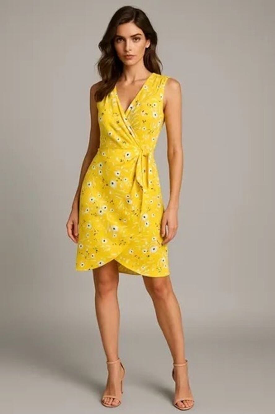 Banana Republic Yellow Floral Sleeveless Dress Size MP Medium Petite